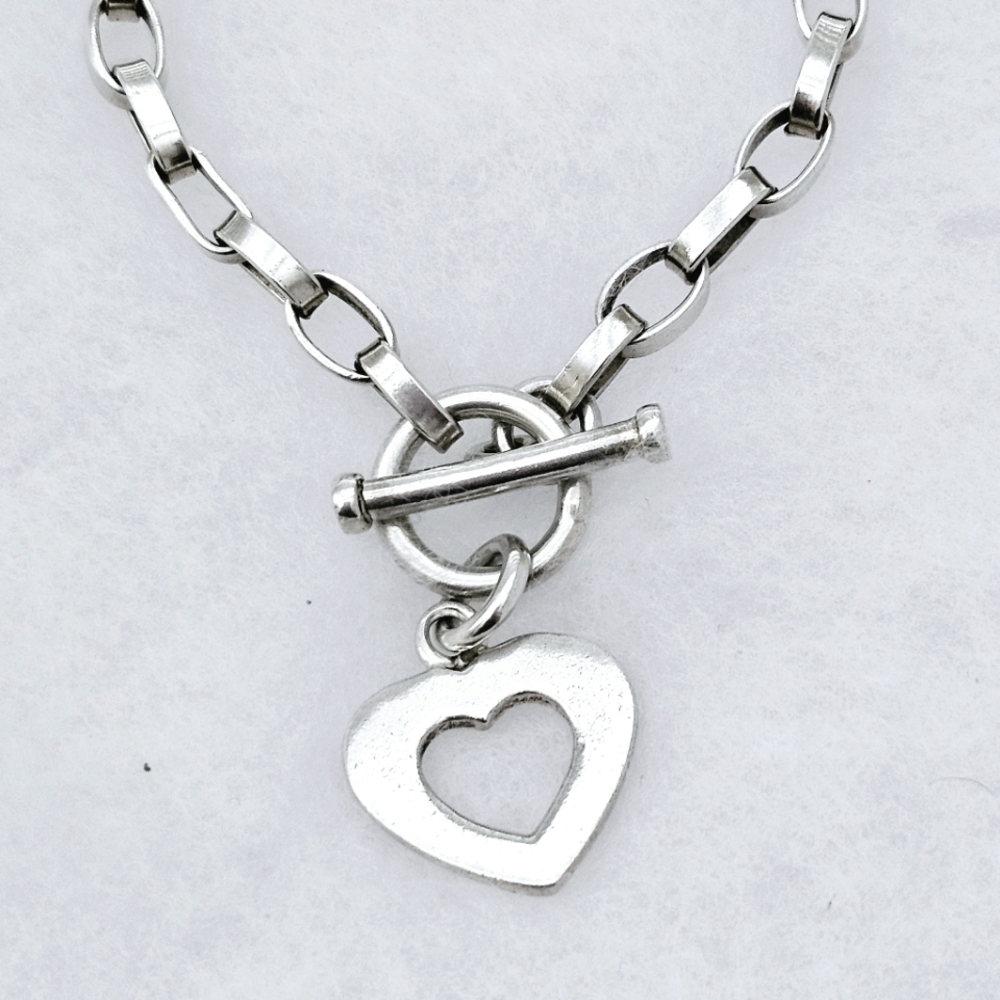 Silpada Sterling Silver Rolo Link Heart Charm Toggle Bracelet B0992 *FIRM*